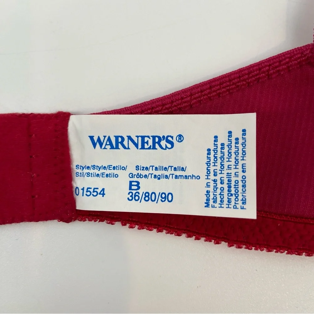 VTG Warner’s Body Beware Bra Red Ribbed Nylon Unlined Undewire Size 36B
